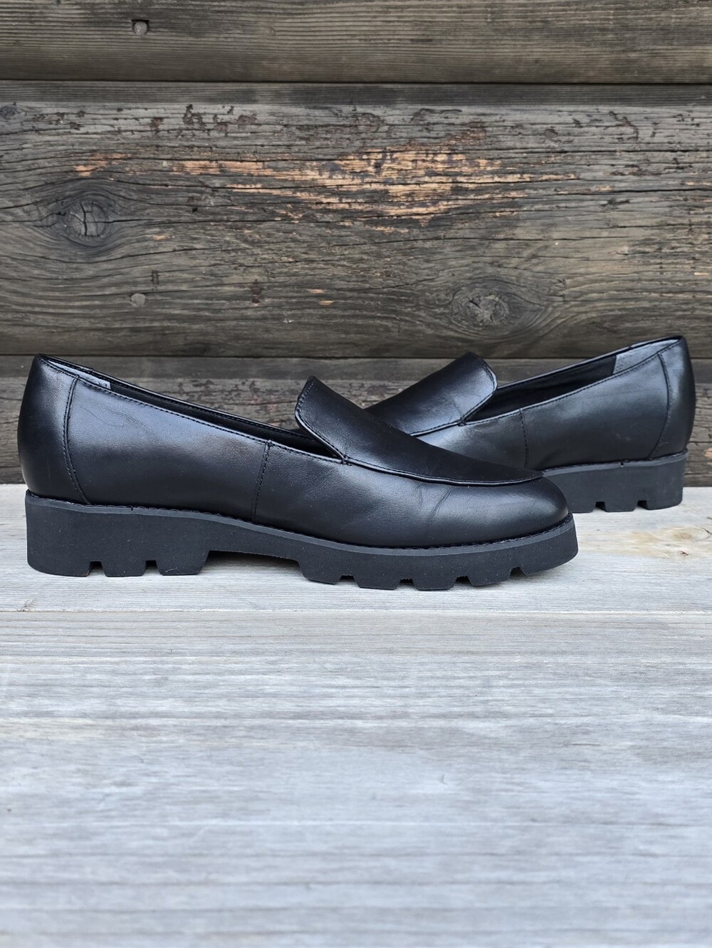 Vionic Kensley Y2K Preppy Minimalist Black Leather Lug Sole Comfort Loafer 8.5M - Picture 5 of 15